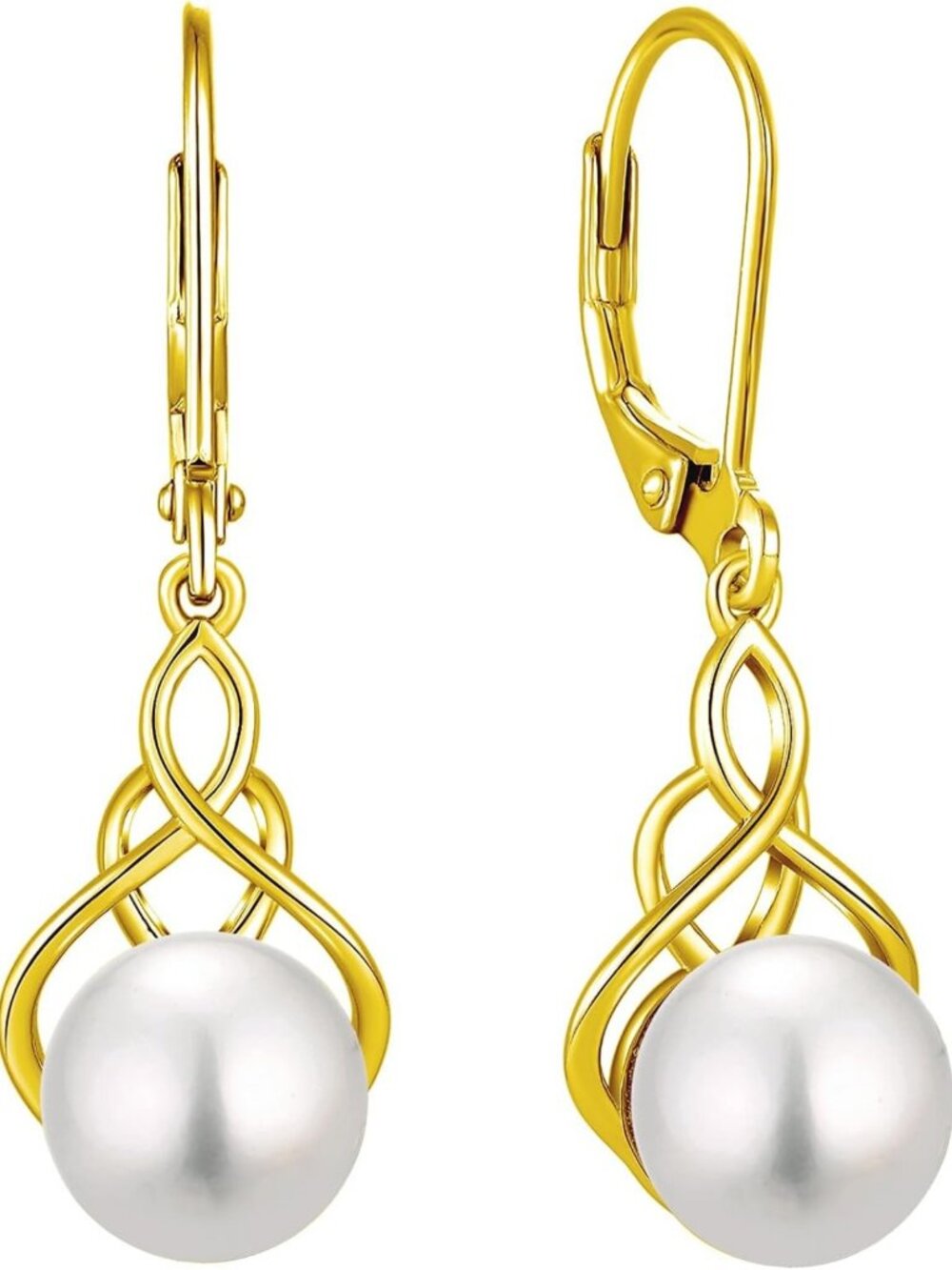 Elegant Sterling Silver Celtic Knot Dangle Earrings with Freshwater Pearls